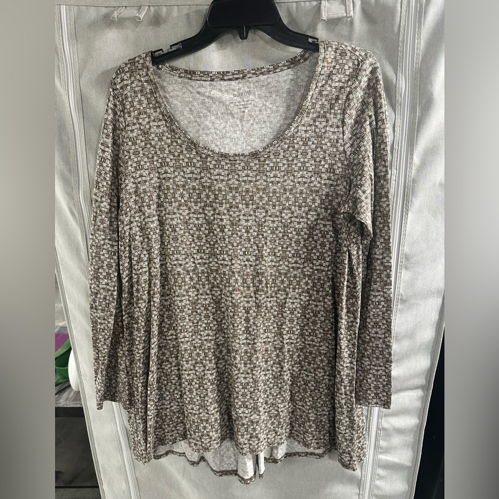 J.Jill PureJill‎ Brown Back Tie Print Tunic Top Pima Cotton Size Medium